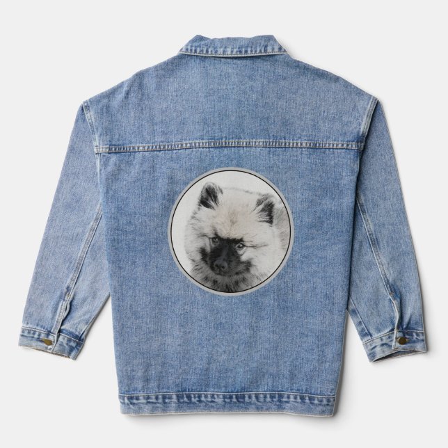 Keeshond Puppy Drawing - Cute Original Dog Art Denim Jacket (Back)