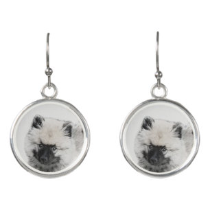 Keeshond Puppy Drawing - Cute Original Dog Art Earrings
