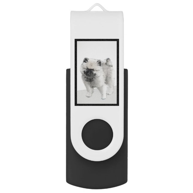 Keeshond Puppy Drawing - Cute Original Dog Art Flash Drive (Back (Vertical))