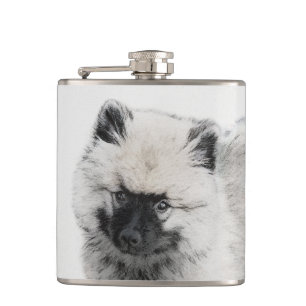 Keeshond Puppy Drawing - Cute Original Dog Art Flask