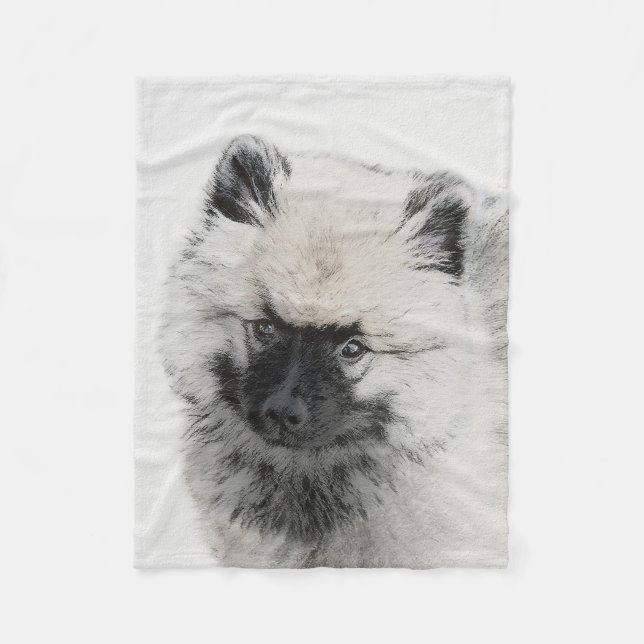Keeshond Puppy Drawing - Cute Original Dog Art Fleece Blanket (Front)