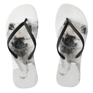 Keeshond Puppy Drawing - Cute Original Dog Art Flip Flops