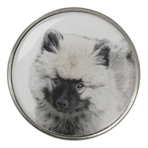 Keeshond Puppy Drawing - Cute Original Dog Art Golf Ball Marker