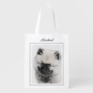 Keeshond Puppy Drawing - Cute Original Dog Art Grocery Bag
