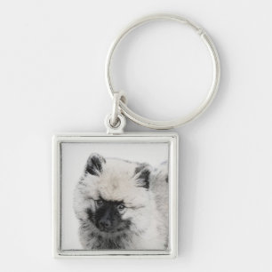 Keeshond Puppy Drawing - Cute Original Dog Art Keychain
