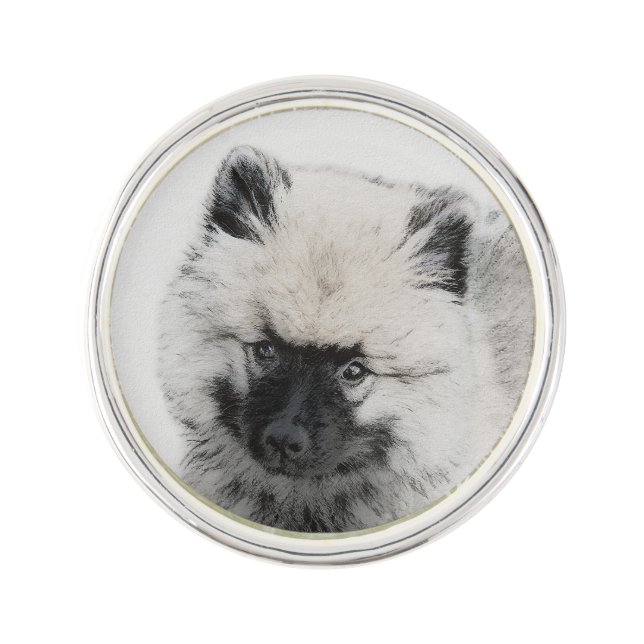 Keeshond Puppy Drawing - Cute Original Dog Art Lapel Pin (Front)