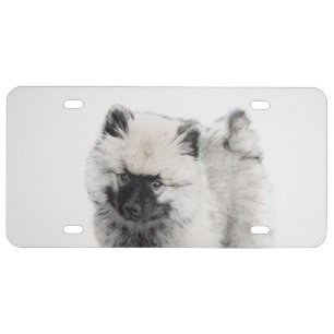 Keeshond Puppy Drawing - Cute Original Dog Art License Plate