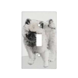 Keeshond Puppy Drawing - Cute Original Dog Art Light Switch Cover