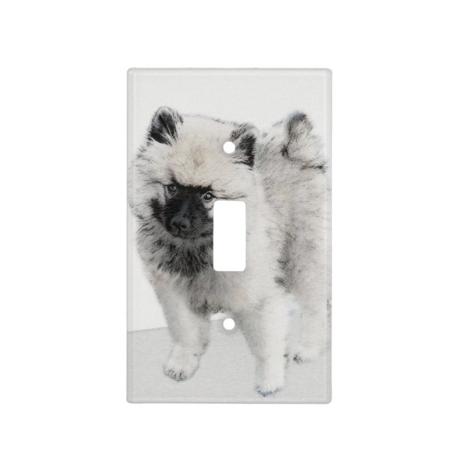 Keeshond Puppy Drawing - Cute Original Dog Art Light Switch Cover (Front)