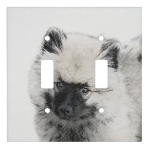 Keeshond Puppy Drawing - Cute Original Dog Art Light Switch Cover