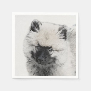 Keeshond Puppy Drawing - Cute Original Dog Art Napkins