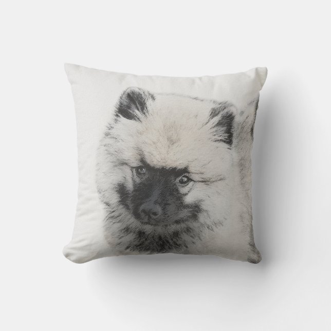 Keeshond Puppy Drawing - Cute Original Dog Art Outdoor Pillow (Front)