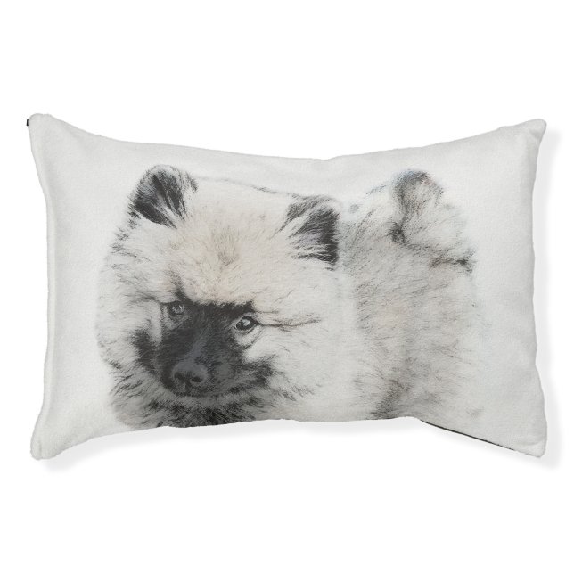 Keeshond Puppy Drawing - Cute Original Dog Art Pet Bed (Front)