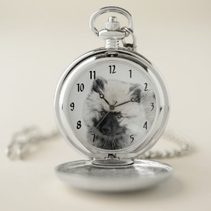 Keeshond Puppy Drawing - Cute Original Dog Art Pocket Watch
