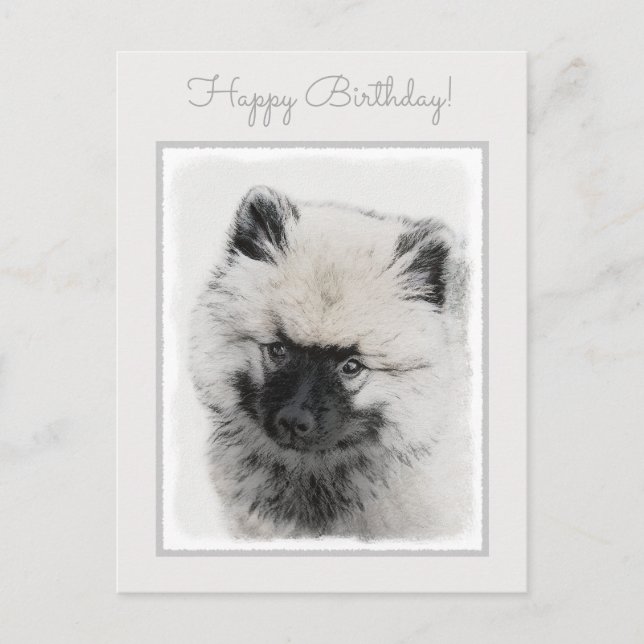 Keeshond Puppy Drawing - Cute Original Dog Art Postcard (Front)