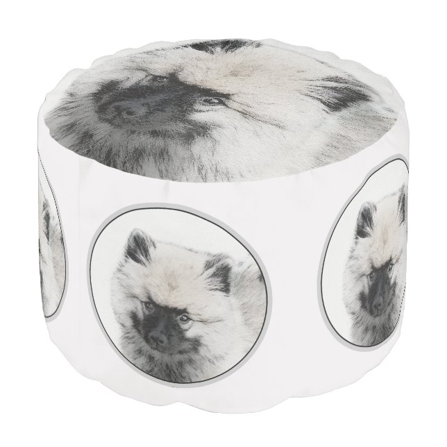 Keeshond Puppy Drawing - Cute Original Dog Art Pouf (Angled Back)