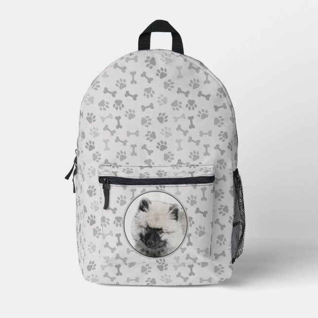 Keeshond Puppy Drawing - Cute Original Dog Art Printed Backpack (Front)