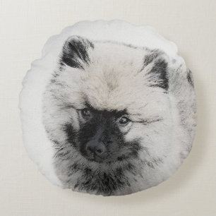 Keeshond Puppy Drawing - Cute Original Dog Art Round Pillow