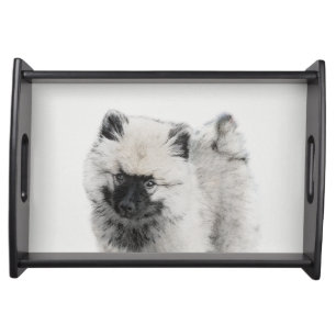 Keeshond Puppy Drawing - Cute Original Dog Art Serving Tray