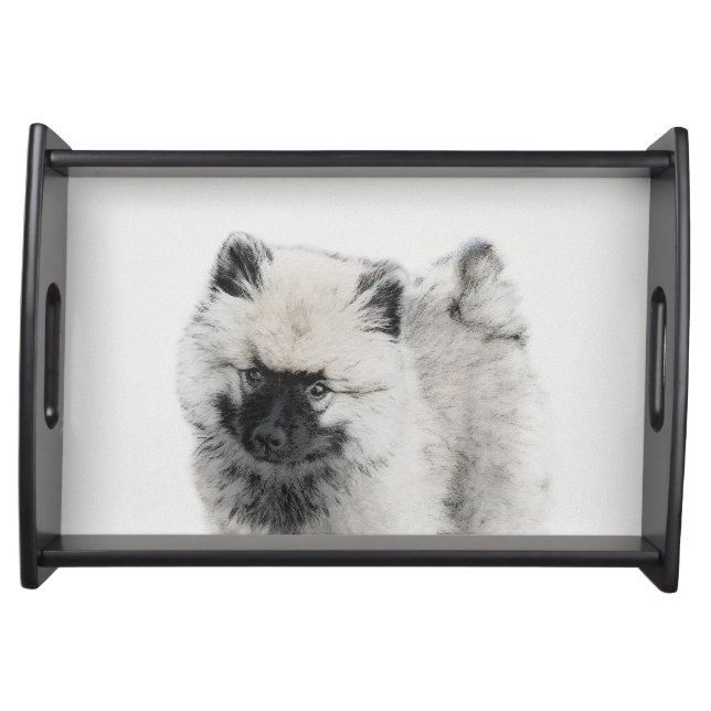 Keeshond Puppy Drawing - Cute Original Dog Art Serving Tray (Front)