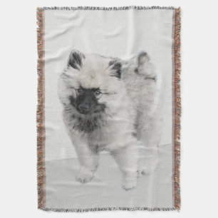 Keeshond Puppy Drawing - Cute Original Dog Art Throw Blanket