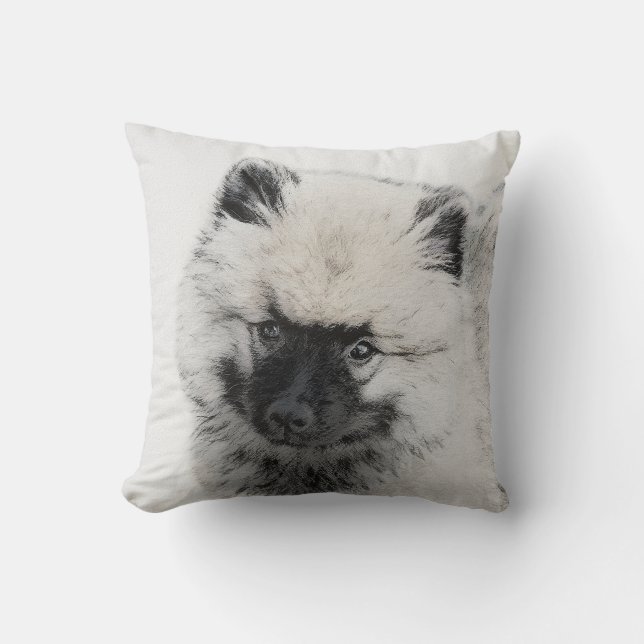 Keeshond Puppy Drawing - Cute Original Dog Art Throw Pillow (Front)