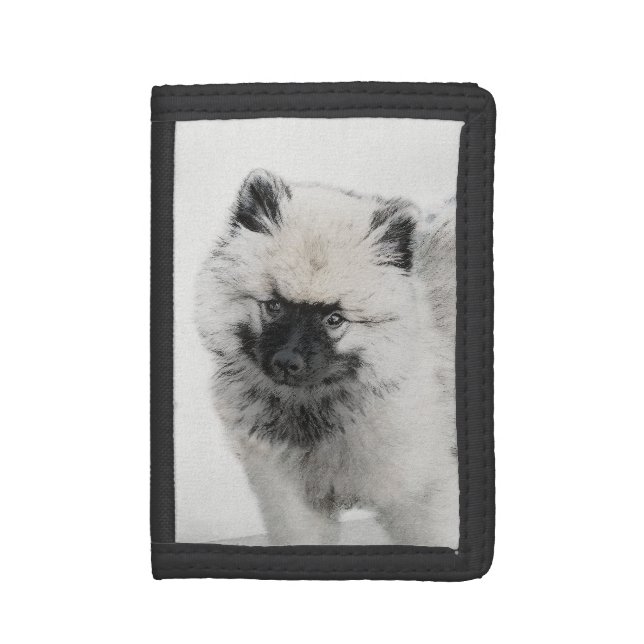 Keeshond Puppy Drawing - Cute Original Dog Art Trifold Wallet (Front Vertical)