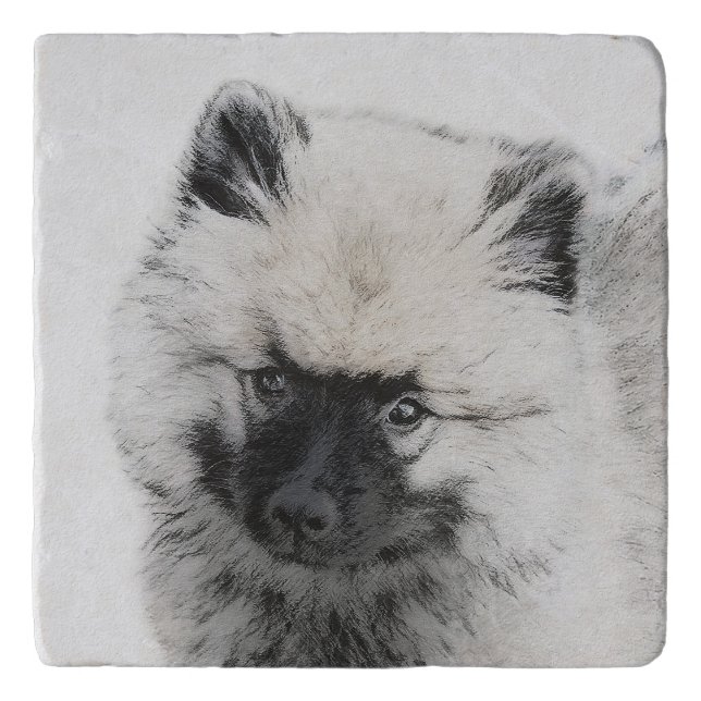 Keeshond Puppy Drawing - Cute Original Dog Art Trivet (Front)