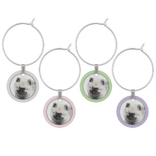 Keeshond Puppy Drawing - Cute Original Dog Art Wine Charm
