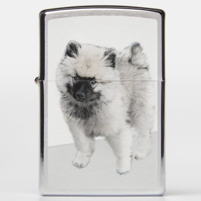 Keeshond Puppy Drawing - Cute Original Dog Art Zippo Lighter (Front)