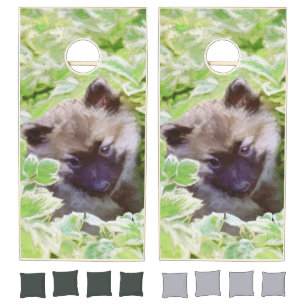 Keeshond Puppy in the Garden Painting Original Art Cornhole Set
