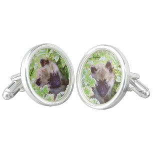 Keeshond Puppy in the Garden Painting Original Art Cufflinks