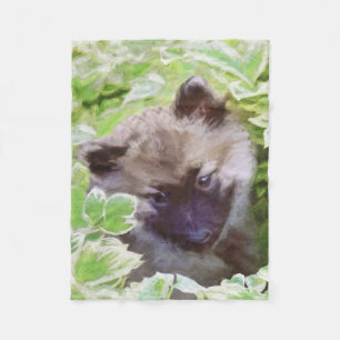 Keeshond Puppy in the Garden Painting Original Art Fleece Blanket