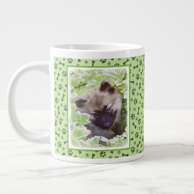 Keeshond Puppy in the Garden Painting Original Art Giant Coffee Mug (Left)