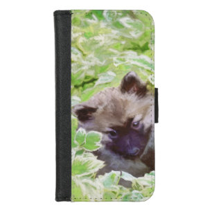 Keeshond Puppy in the Garden Painting Original Art iPhone 8/7 Wallet Case