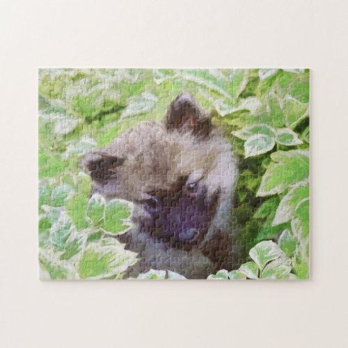 Keeshond Puppy in the Garden Painting Original Art Jigsaw Puzzle