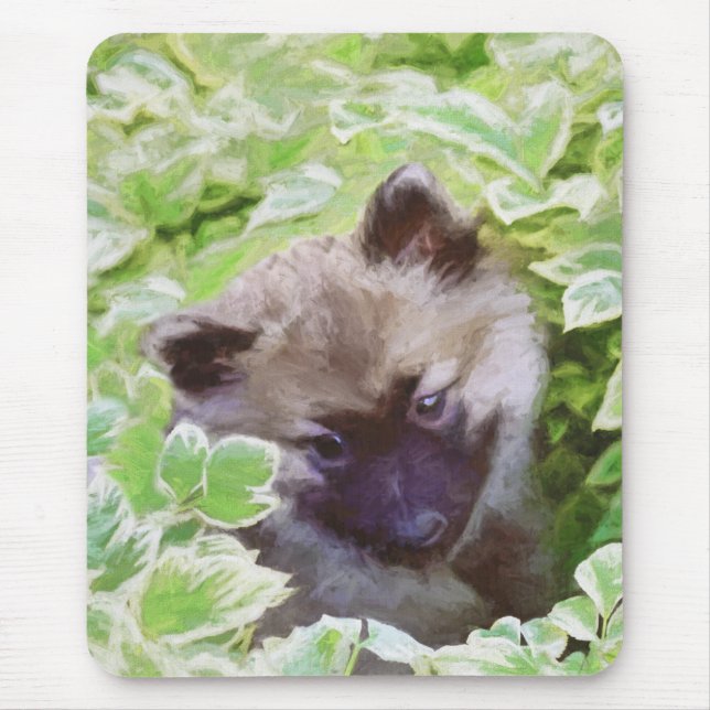 Keeshond Puppy in the Garden Painting Original Art Mouse Pad (Front)