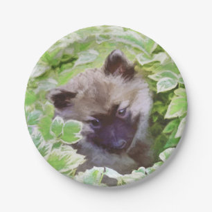 Keeshond Puppy in the Garden Painting Original Art Paper Plates