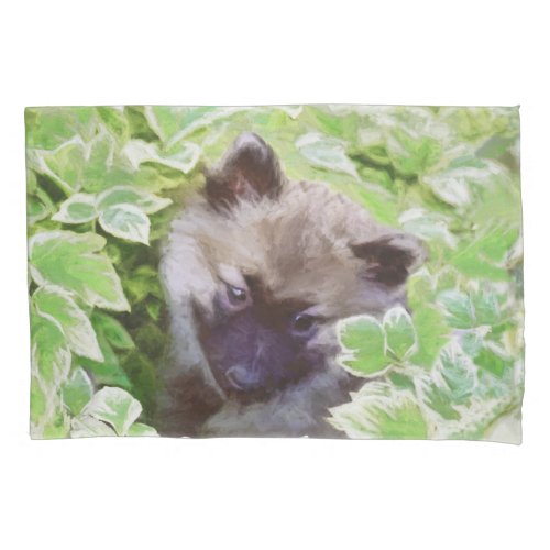 Keeshond Puppy in the Garden Painting Original Art Pillow Case