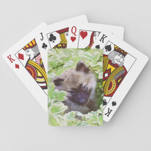 Keeshond Puppy in the Garden Painting Original Art Playing Cards