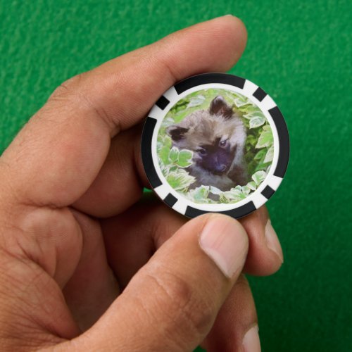 Keeshond Puppy in the Garden Painting Original Art Poker Chips