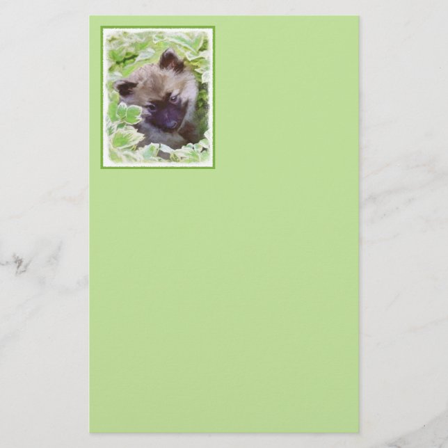 Keeshond Puppy in the Garden Painting Original Art Stationery (Front)