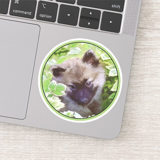 Keeshond Puppy in the Garden Painting Original Art Sticker (Detail)