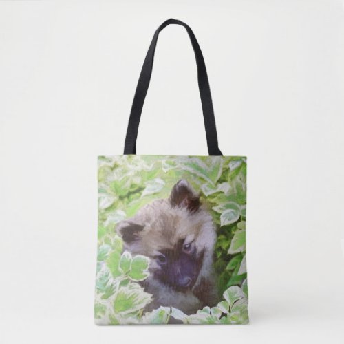 Keeshond Puppy in the Garden Painting Original Art Tote Bag