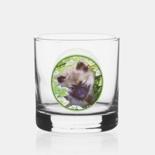 Keeshond Puppy in the Garden Painting Original Art Whiskey Glass