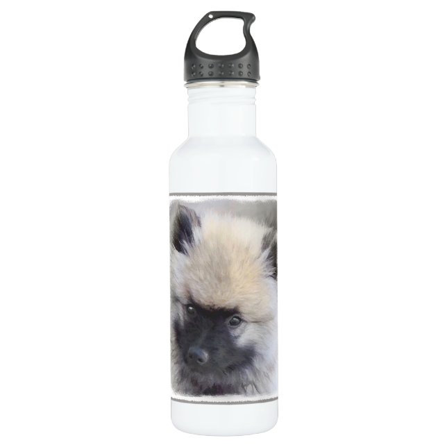 Keeshond Puppy Painting - Cute Original Dog Art Water Bottle (Front)