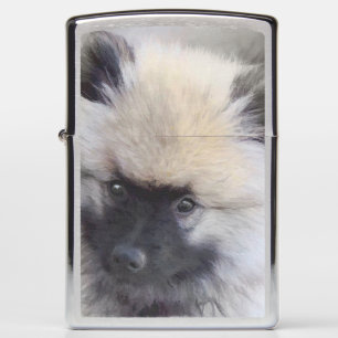 Keeshond Puppy Painting - Cute Original Dog Art Zippo Lighter