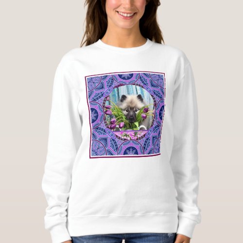Keeshond Puppy Purple Tulips sweatshirt