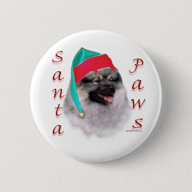 Keeshond Santa Paws Button (Front)