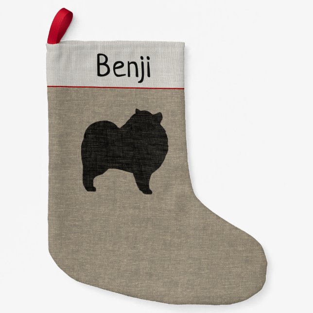 Keeshond Silhouette | Dog Breed Holiday Xmas Small Christmas Stocking (Front)